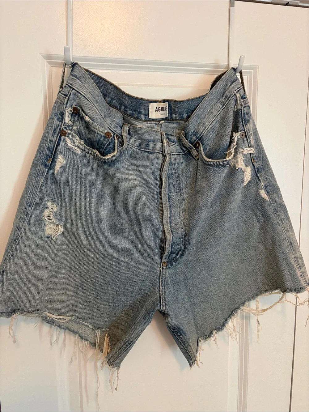 Agolde Vintage Wash Distressed Denim Cutoff Shorts - Light Blue